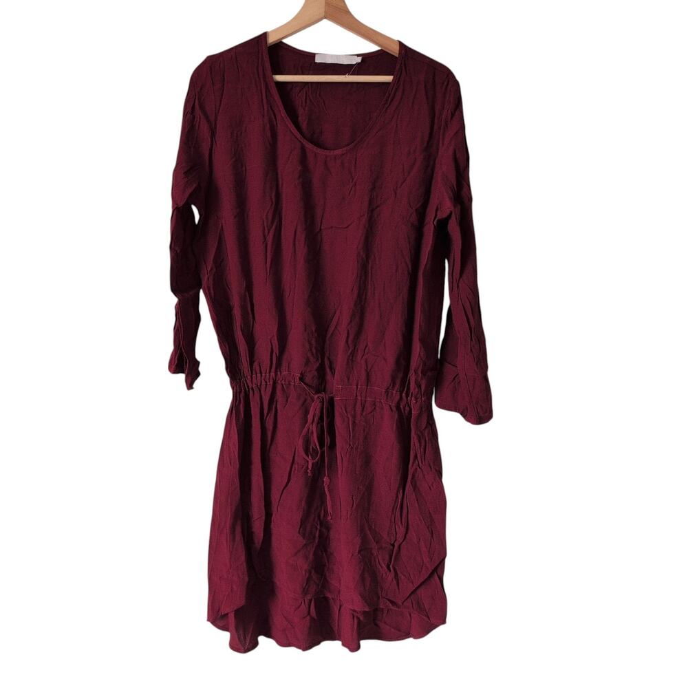 Kain Label Burgundy Rayon Made in USA Cinch Waist‎ Mini Dress - Size Large